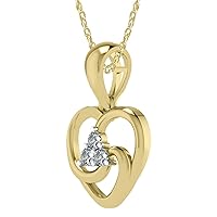 1/4 Ct Round Cut Real Diamond Three Stone Heart Shape Pendant 10K Yellow Gold Plated