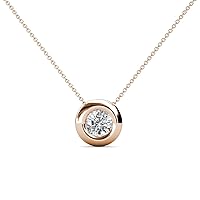 Round Lab Grown Diamond Bezel Set Women Solitaire Pendant Necklace (SI, G-H) 0.50 ct 14K Gold. Included 18 Inches Gold Chain