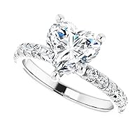 10K Solid White Gold Handmade Engagement Ring 1.5 CT Heart Cut Moissanite Diamond Solitaire Wedding/Bridal Ring Set for Women/Her Propose Ring