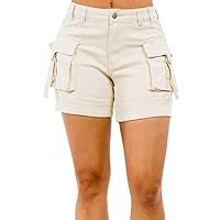 TwiinSisters Women's Paperbag Waist Front Button Closure Cuffed Shorts with Pockets