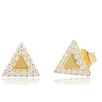 Yellow Gold Plated Sterling Silver Girls Cz Delta Triangle Pyramid Stud Earrings - Gifts for Mom Wife Girlfriend