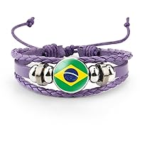 Brazil Flag Woven Bracelets - Country Flag Time Gem Leather Bracelet Multilayer Braided Fans Bracelet,Novelty Colorful Handmade Jewelry For Men Women Couple Gift