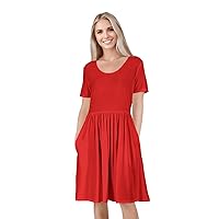 Women's Short Sleeve Empire Knee Length Dress Solid Red