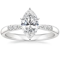 10K Solid White Gold Handmade Engagement Ring 1.0 CT Marquise Cut Moissanite Diamond Solitaire Wedding/Bridal Ring Set for Women/Her Propose Ring