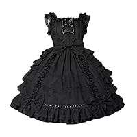 Nuoqi Girls Sweet JSK Lolita Dress Lace Frilly Princess Court Skirts Hollaween Party Cosplay Costume Dresses CC220K-XL Black