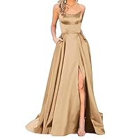 Women's Solid Colour Satin Halter Gown Dresses Fashion Sleeveless High Waist Dress Side Slit Long Party Dresses