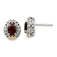 925 Sterling Silver With 14k Accent Garnet Post Earrings Jewelry for Women