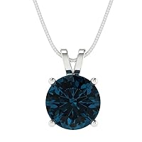 3.05 ct Round Cut Natural London Blue Topaz Solitaire Pendant Necklace With 18