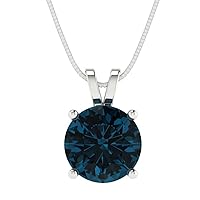 3.0 ct Round Cut Stunning Genuine Natural London Blue Topaz Solitaire Pendant With 16