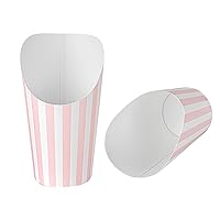 Restaurantware Bio Tek 16 Ounce French Fry Containers 100 Disposable Charcuterie Cups - Incline Design Round Striped Paper French Fry Cups Stackable For Waffles Chips or Popcorn