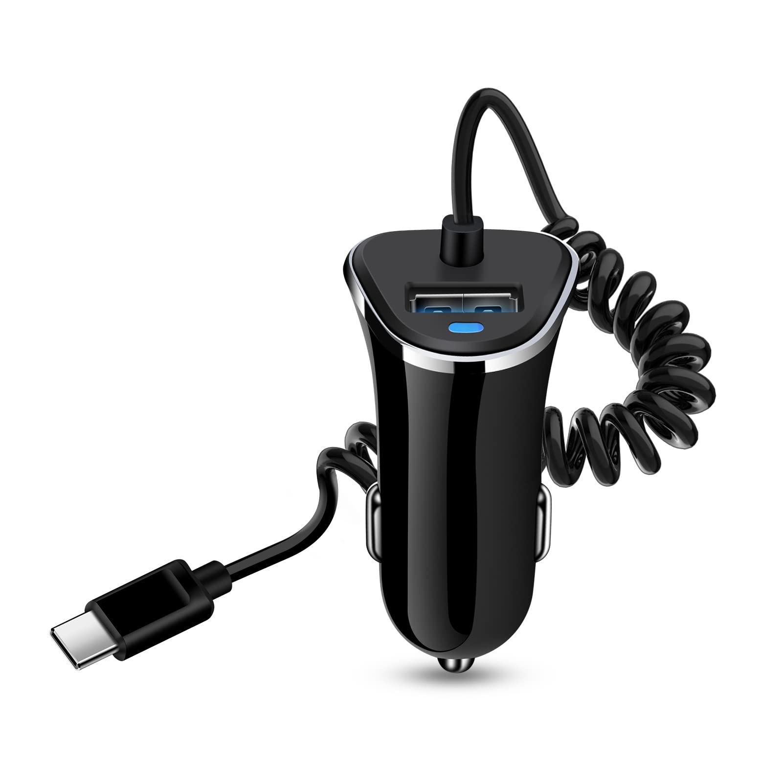 Android Type C Fast Car Charger for Samsung Galaxy S23 A14 A54 Z Fold 5 4 Z Flip 5 4 S22 A53 A13 A03s A32 A52 S21 FE S20,3.4A Fast Car Charging Cigarette Lighter Adapter with 3ft USB C Coiled Cable