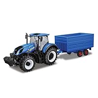 Tobar B18-44067 New Holland 1:32 T7HD Tractor with HAY Trailer, Blue