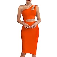 whoinshop Women's One Shoulder Cut Out Sexy Bodycon Celebrity Evening Party Bandage Dress