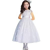 Kids Appliques Pageant Wedding Flower Girl Dresses Tulle with Bow