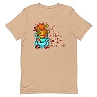 But I Think I Love Fall Most of All Colorful Fall Patterns Tea Cups Seeds Acorns T-Shirt Available in 2XL 3XL 4XL