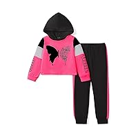 Toddler Girls Clothes Butterfly Print Long-sleeve Sweatshirt with Joggers Pants 2-piece Hooded Tracksuit Set