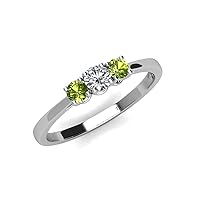 Round Peridot Natural Diamond 1/2 ctw 3 Stone Engagement Ring 14K Gold