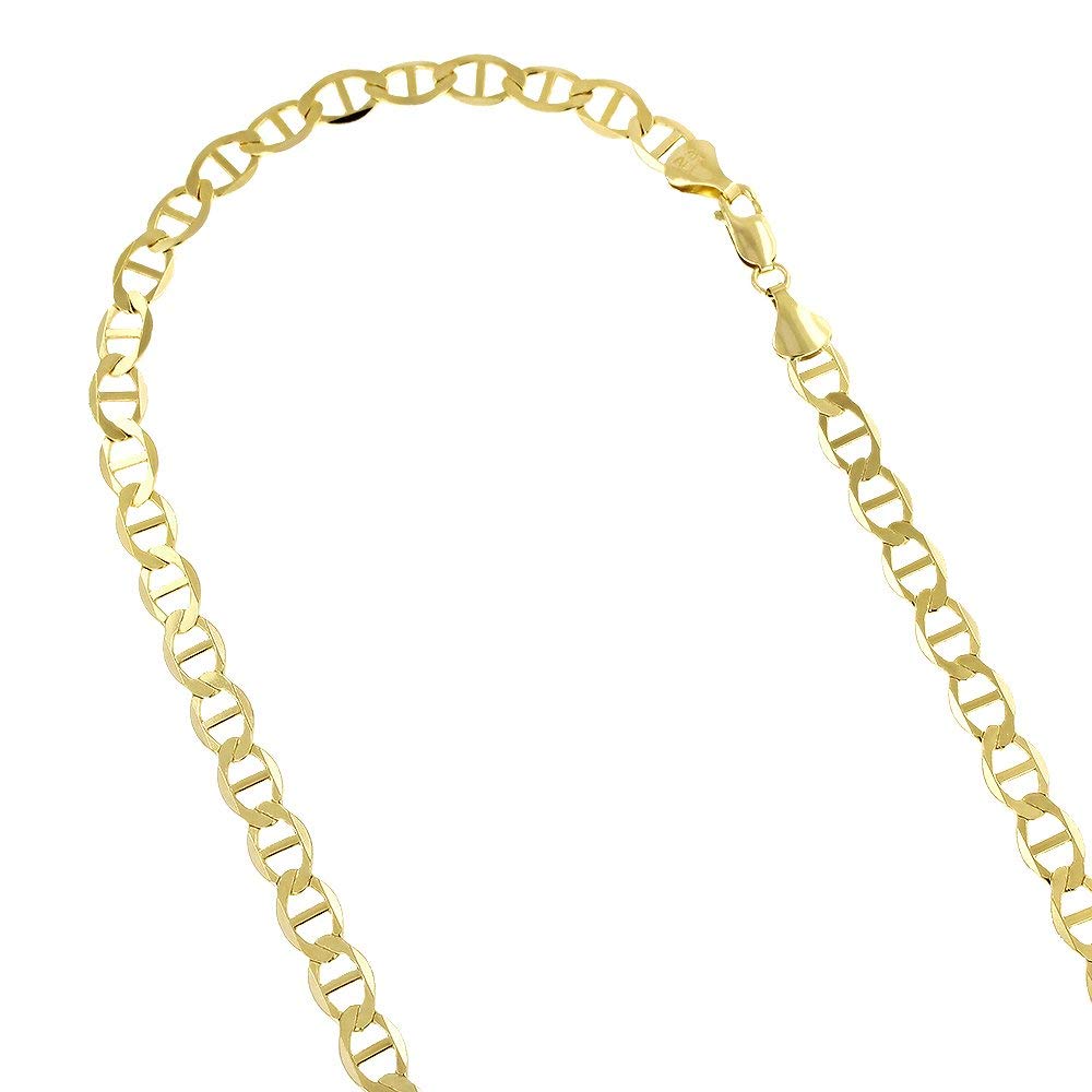 14K SOLID Yellow Gold 1.2mm, 1.7mm, 3.2mm, 4.5mm, 5.5mm, OR 6.3mm Shiny Mariner-Link Chain Necklace for Pendants with Spring-Ring Or Lobster-Claw Clasp (7