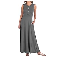 Church Dresses for Women 2024,Women Summer Casual Sleeveless Maxi Button Fit & Flare A Line Flowy Long Dresses