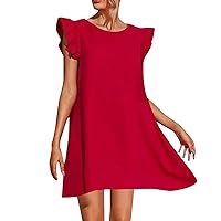 Casual Dresses for Women 2024 Summer Solid Color Simple Loose Fit with Sleeveless Round Neck Flounce Dress