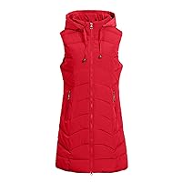Womens Down Vest with Stand Collar Thick Hooded Sleeveless Long Coats Jacket Quilted Vest Down Jacket