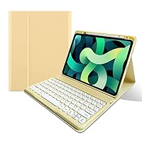 iPad Air5 Keyboard Case, Round Keys, Pen Charging, iPad Air4 10.9 inch, iPad Pro 11 4th, 3rd, 2, 1st Generation, Bluetooth Keyboard Cover, Magnet, Breakaway, Multi-Angle, Cute, Student, Business(Yellow)