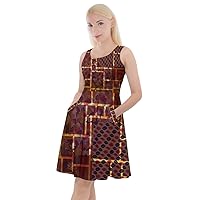CowCow Womens Holiday Dress Autumn Fall and Christmas Pattern Hipster Knee Length Skater Dress with Pockets, XS-5XL