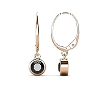 Black Diamond 1.00 ctw Bezel Set Solitaire Dangling Earrings 14K Gold
