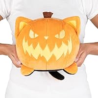TeeTurtle - Original Reversible Big Cat Plushie - Black + Pumpkin - Huggable and Soft Sensory Fidget Toy Stuffed Animals That Show Your Mood - Perfect for Halloween!