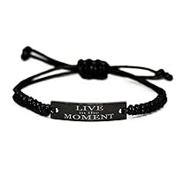 Inspirational Bracelet,Black Rope Bracelet,Live in The Moment,Inspirational Jewelry,Motivational Jewelry,Best Friend