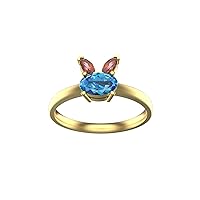 1 Ctw Natural Oval Shape Blue Topaz And Ruby Engagement Ring In 14k Solid Gold For Women And Girls