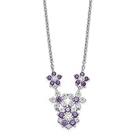 925 Sterling Silver Purple and Clear CZ Cubic Zirconia Simulated Diamond Flower Necklace 18 Inch Jewelry for Women