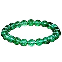 Unisex Bracelet 8mm Natural Gemstone Green Strawberry Quartz Round shape Smooth cut beads 7 inch stretchable bracelet for men & women. | STBR_03971