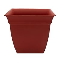 12 Inch Eclipse Square Planter with Saucer - Indoor Outdoor Plant Pot for Flowers, Vegetables, and Herbs, Clay