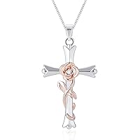ACECHA Cross Necklace for Women | Silver Faith Birthstone Cross Pendant with Birth Flower Jewelry Gifts for Teen Girls Wife Women for Birthday Anniversary