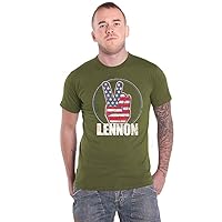 John Lennon T Shirt Peace Fingers Us Flag Logo Official Unisex Green