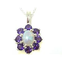 Ladies Solid 925 Sterling Silver Ring, Ornate Natural Fiery Opal and Amethyst Cluster Pendant Necklace