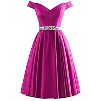 Off Shoulder Homecoming Dresses for Teens Short Women Satin Prom Dress with Beaded