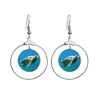 Marine Organism Turtle Ocean Animal Earrings Dangle Hoop Jewelry Drop Circle