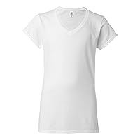 4.5 oz. Junior Fit V-Neck T-Shirt (G64VL) White, M (Pack of 12)