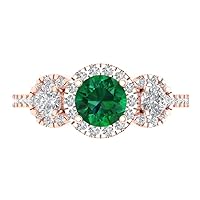 1.85 ct Round Cut Halo Solitaire 3 stone Accent Simulated Emerald Anniversary Promise Engagement ring 18K Rose Gold