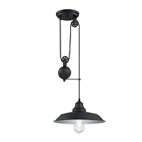 Westinghouse Lighting 6129300 Iron Hill Vintage-Style One Light Indoor Pulley Pendant, Matte Black Finish