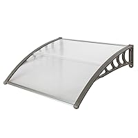 Window Awning Door Canopy,ABS and Polycarbonate Materials Cover Outdoor Front Door Patio Sunshade Board Transparent Canopy & Gray Holder, 40 Inch x 40 Inch