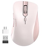 Wireless Mouse, 2.4G Silent Computer Mice with USB Receiver & Type-C Adapter, Portable Mobile Optical Cordless Mouse for Laptop, PC, Desktop, MacBook, 3 DPI Adjustment Levels (Pink)
