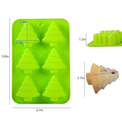 Kalekey Christmas Tree Silicone Mold, 6-Cavity Christmas Tree Silicone Cake Baking Mold, Handmade Holiday Moulds Soap Biscuit Chocolate Ice Cube Tray DIY Mold (Green)