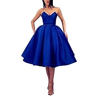 VeraQueen Women's V Neck Satin Short Homecoming Dresses Royal Blue Knee Length Ball Gown Party Dresses