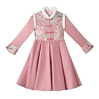 Children's Buckle Embroidered Hanfu Cheongsam Dress Coats,Autumn And Winter Chinese Style New Year's Clothing.