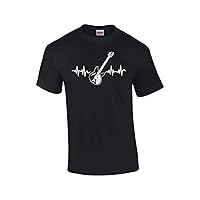 Guitar Short Sleeve T-Shirt Guitar with Heart Pulse-Black-XXL