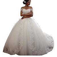 Off The Shoulder Bridal Ball Gown with Train Lace up Corset Wedding Dresses for Bride 2022 Plus Size Ivory