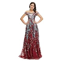 Womens Sexy Tulle Sequin Off Shoulder Sweetheart Bridal Evening Party Dresses A-line Pageant Prom Gown
